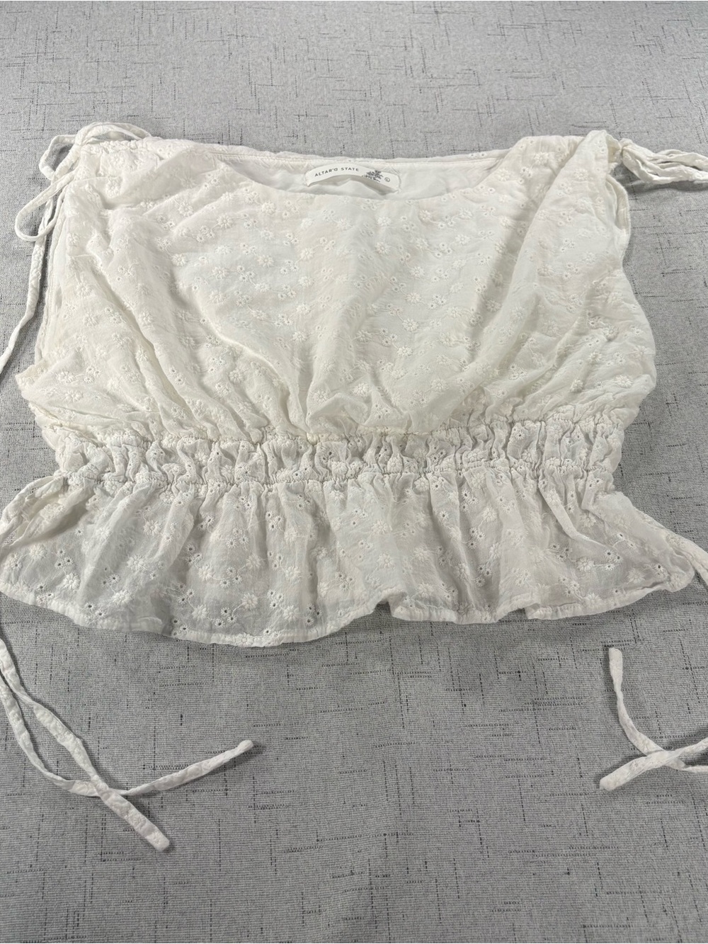 Altar’d State White Eyelet Peplum Tie-Shoulder Top